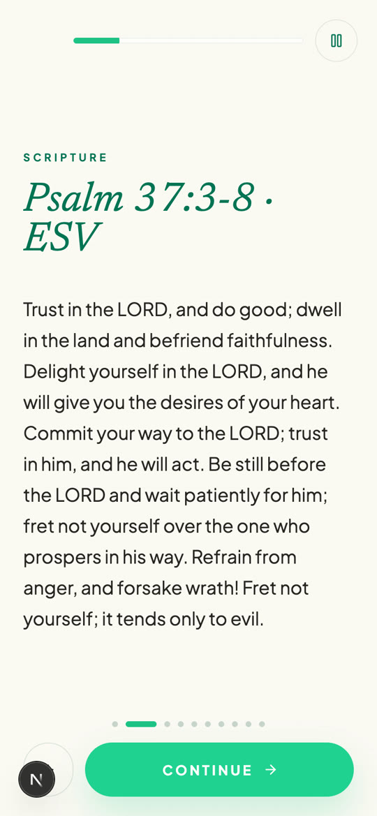 Zoe's Scripture screen: Psalm 37 in dark text on a plain warm paper background